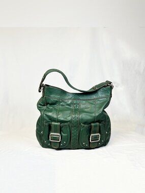 Vintage Y2K Tignanello Large Forest Green Leather Boho Hobo Tote Shoulder Bag